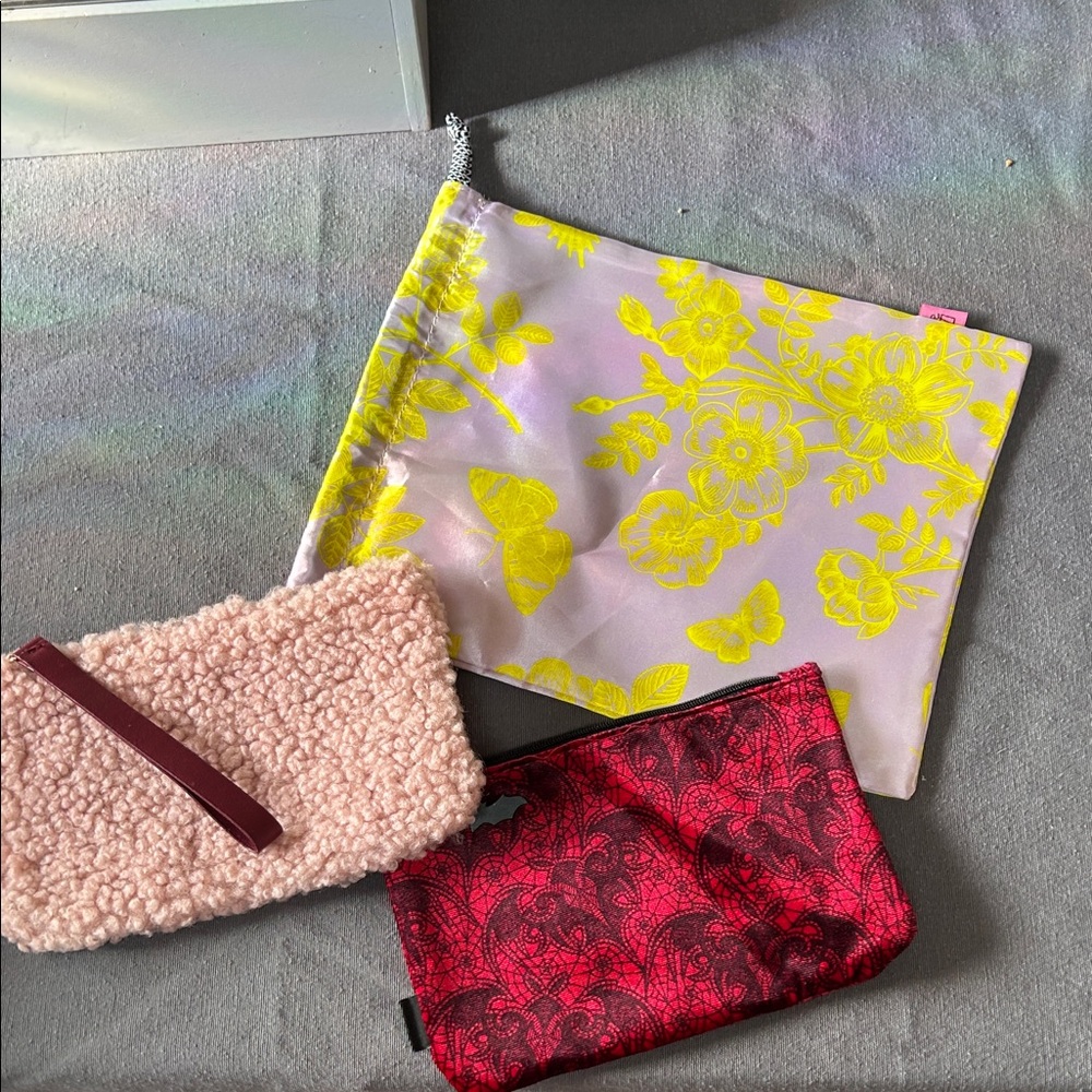 Ipsy Floral Yellow and Pink Cosmetic Bags Set